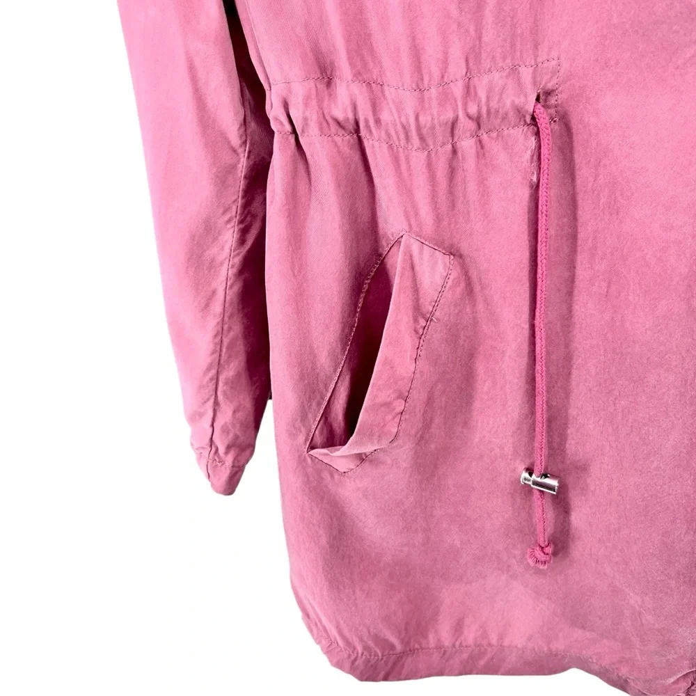 Anthropologie Melloday Short Trench Jacket Medium Dusty Rose Roll Tab Tie Waist - Picture 11 of 16